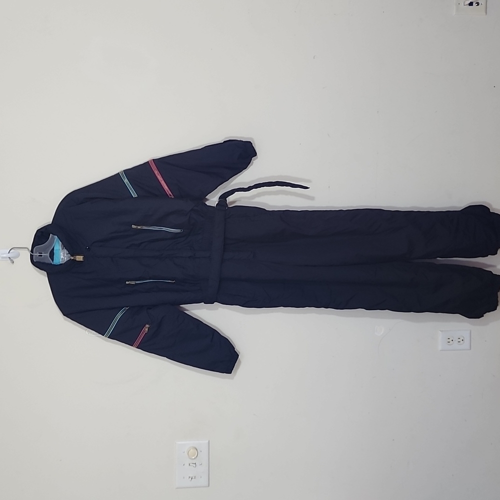 Ski Lion Vintage 80s Snowboard Suit Black Bib Retro One Piece Size L
